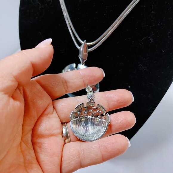 5/$100 Silver Tone Necklace 18” Pendant Black Ball Chain and Earrings - Picture 4 of 8